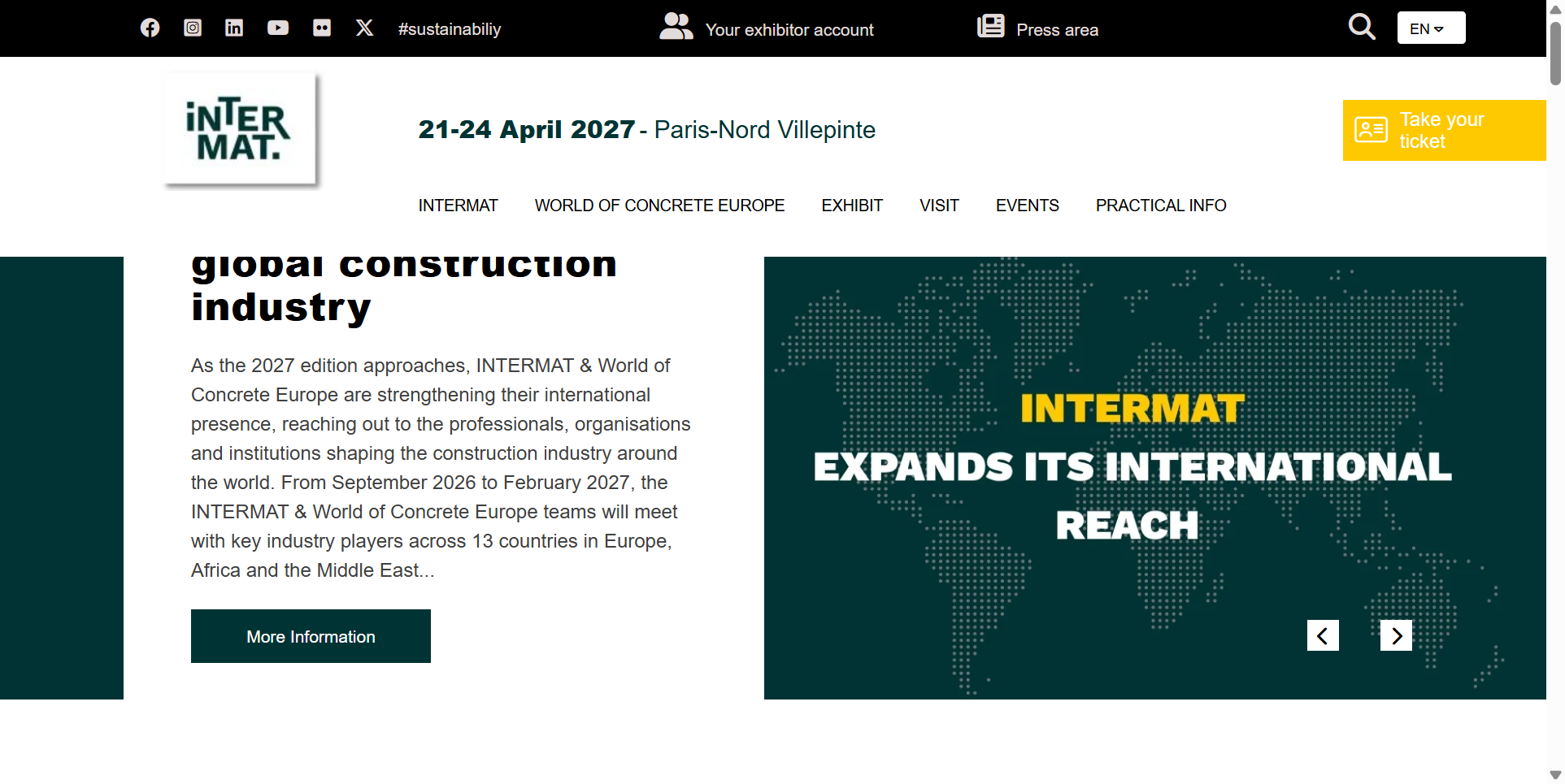 法国巴黎国际工程机械展INTERMAT 2027:全球三大工程机械展之一,以巴黎为支点辐射欧洲、非洲与中东三大市场